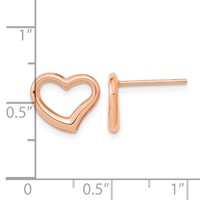 14K Rose Gold Polished Open Wavy Heart Post Earrings view 3
