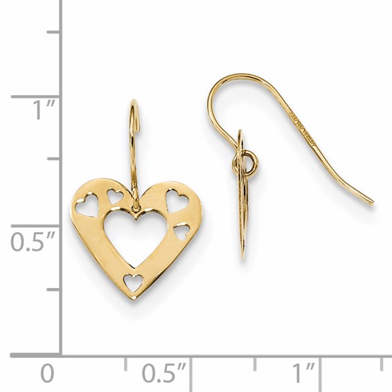 14k Gold Polished Cut-out Heart Dangle Earrings
