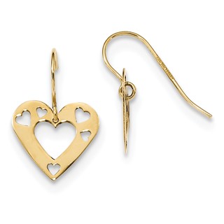 14k Gold Polished Cut-out Heart Dangle Earrings