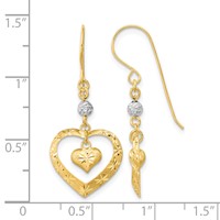 14K Two-tone Satin Diamond-cut Heart Dangle French Hook Earrings view 3