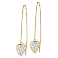 14K and White Rhodium Polished Satin Diamond-cut Heart Threader Earrings view 2