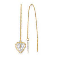 14K and White Rhodium Polished Satin Diamond-cut Heart Threader Earrings view 1