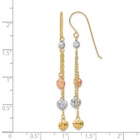 14K Tri-color Diamond-cut Triple Heart and Chain Dangle French Hook Earrings view 3