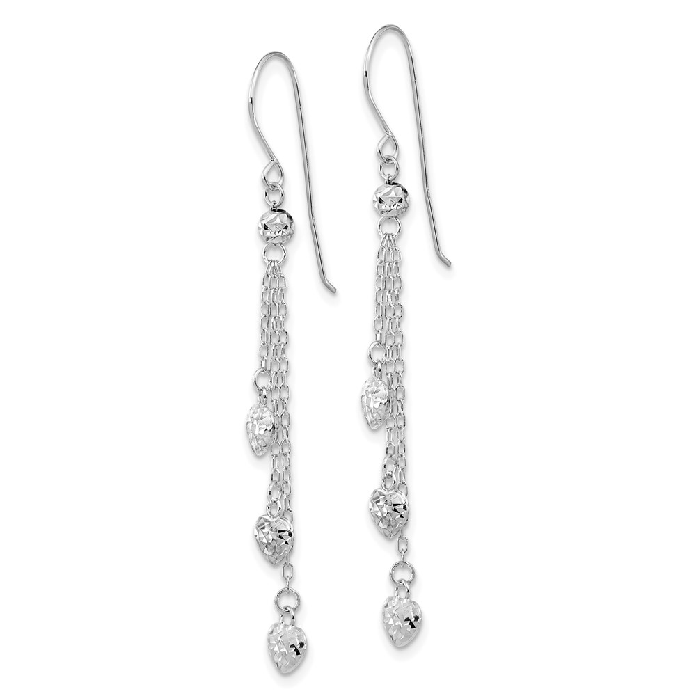 14k White Gold D/C Triple Heart Dangle Shepherd Hook Earrings (TH979W)