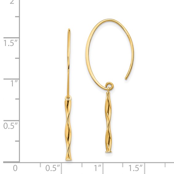 14K Twisted Bar Dangle Wire Earrings
