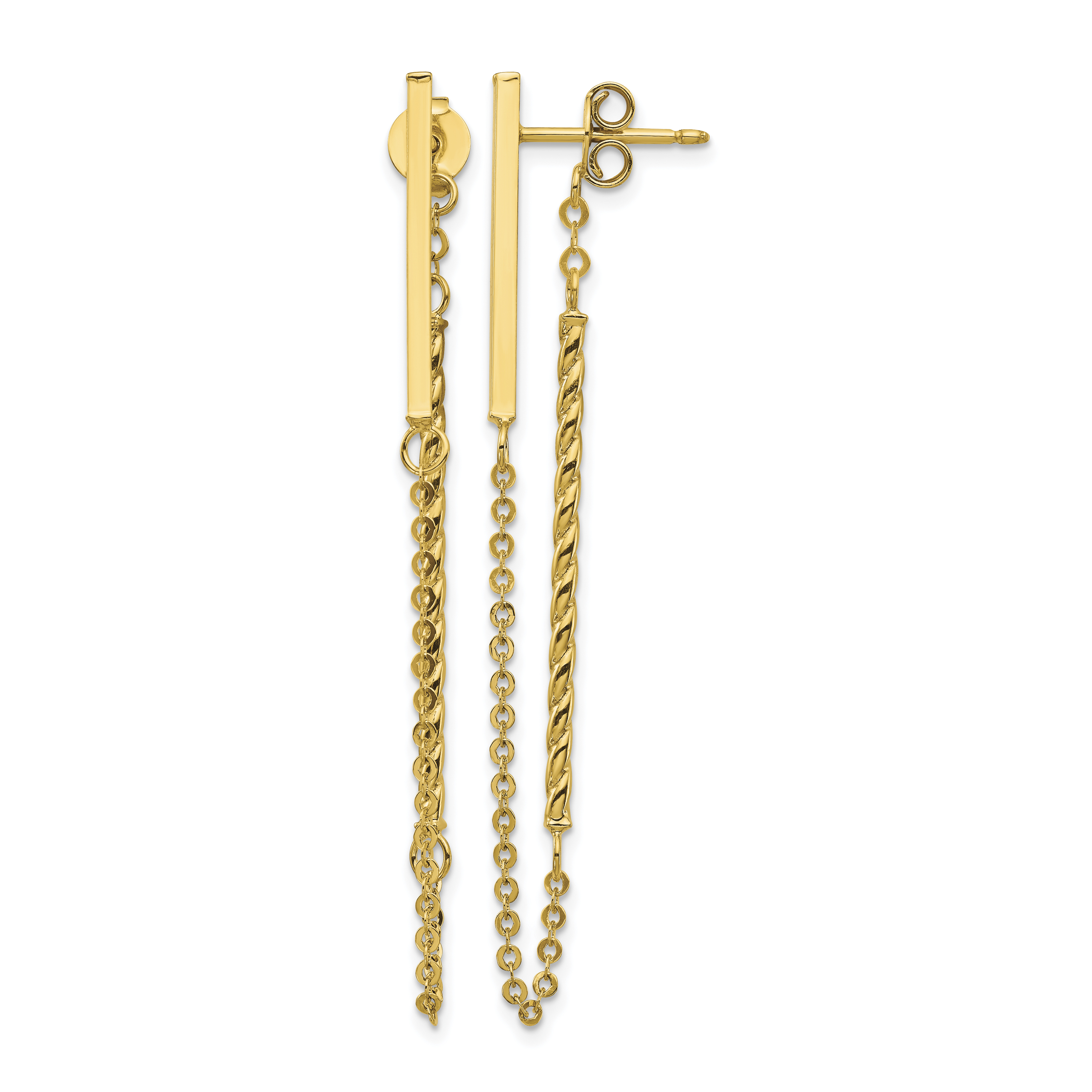 14k Polished and Twisted Bar w/Chain Post Earrings (TH986)