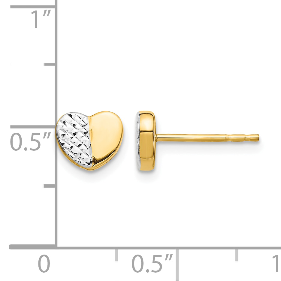 14K and White Rhodium Diamond-cut Heart Post Earrings TH991 detailed image 4