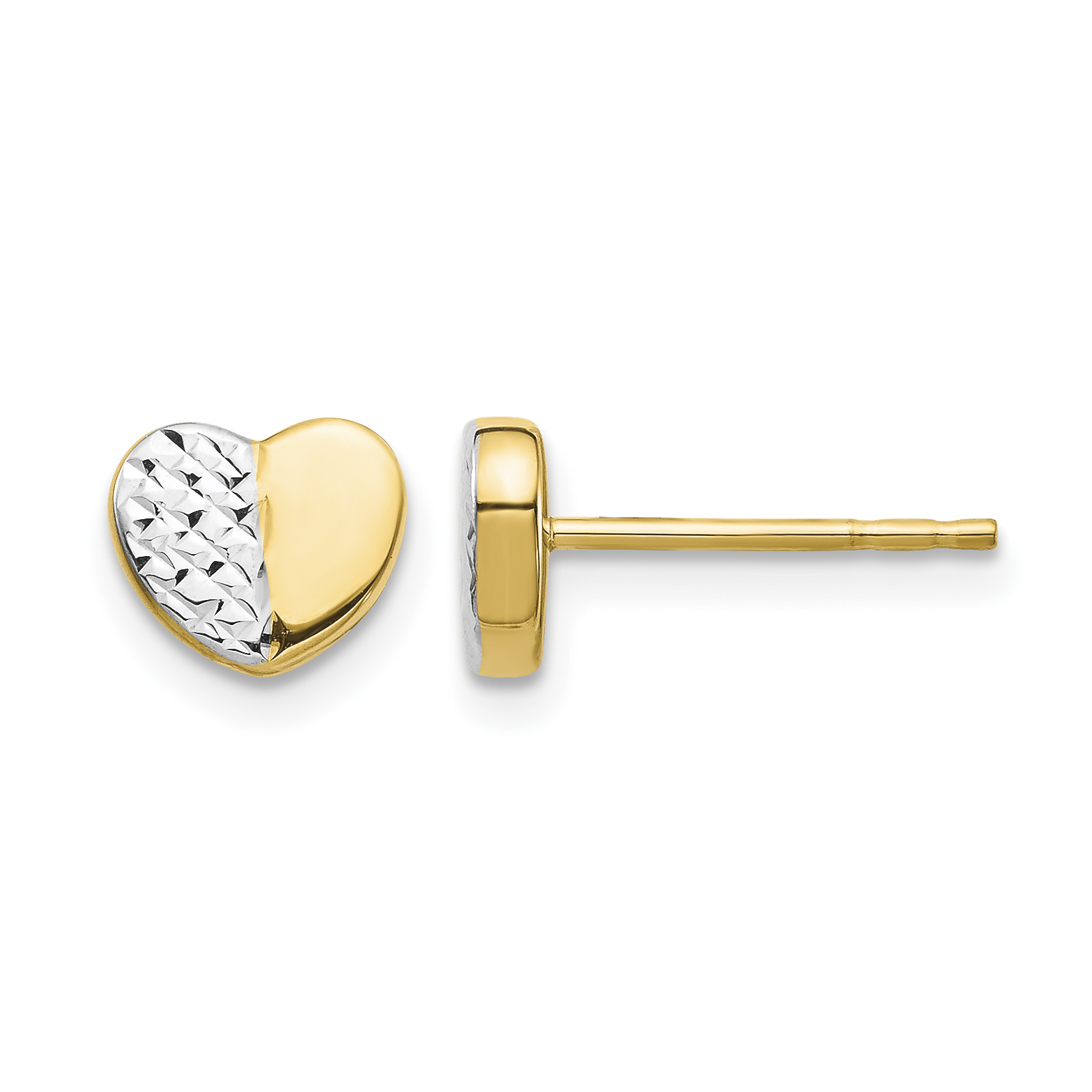14K & Rhodium Diamond-Cut Heart Post Earrings (TH991)