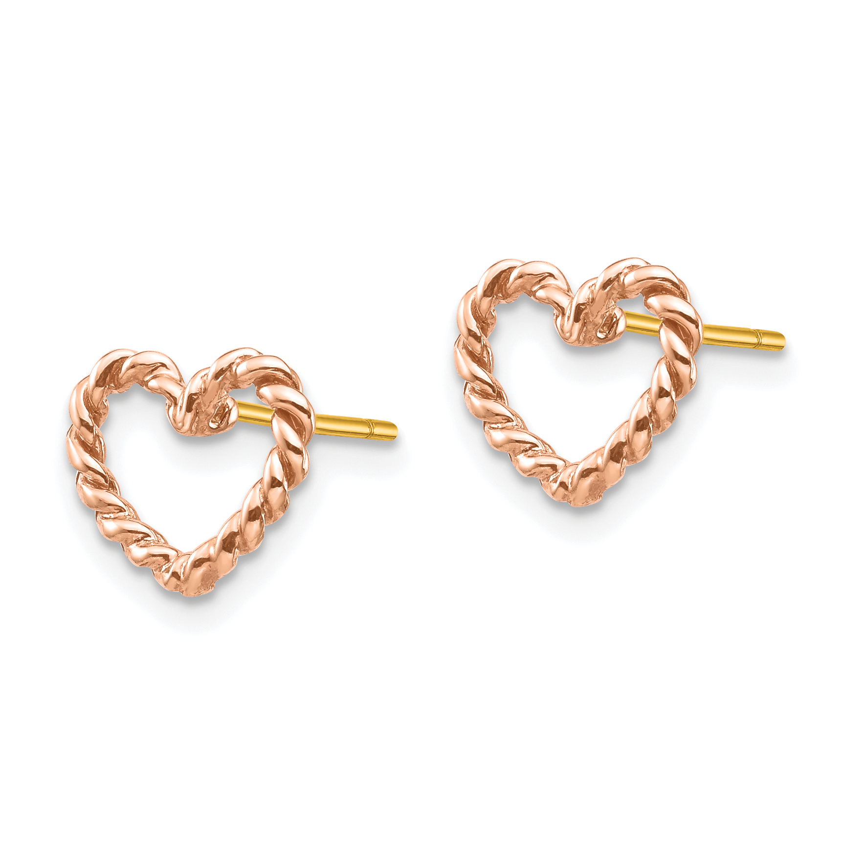 Pendientes de poste de corazón retorcido pulido rosa 14K TH995 - Imagen 2 de 4