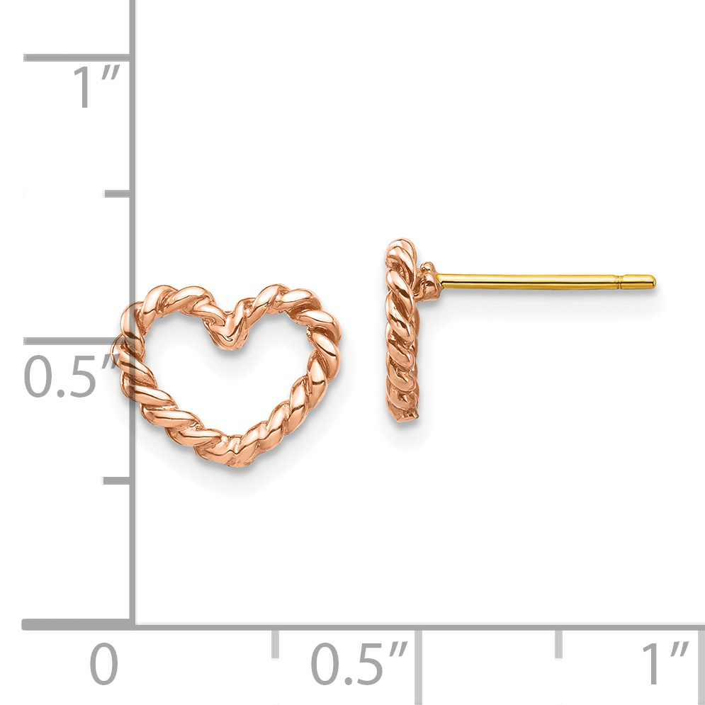 Pendientes de poste de corazón retorcido pulido rosa 14K TH995 - Imagen 4 de 4