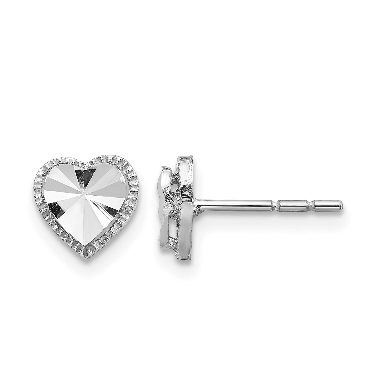 14K White Gold Diamond-Cut Heart Post Earrings (TH996)