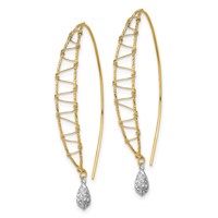 14K Two-tone Polished Wire-Wrapped Diamond-cut Dangle Threader Earrings view 2