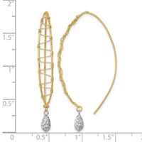 14K Two-tone Polished Wire-Wrapped Diamond-cut Dangle Threader Earrings view 3