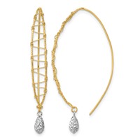 14K Two-tone Polished Wire-Wrapped Diamond-cut Dangle Threader Earrings view 1