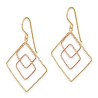 14K Two-tone Diamond-cut Graduated Square Drop French Hook Earrings view 2