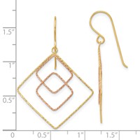 14K Two-tone Diamond-cut Graduated Square Drop French Hook Earrings view 3