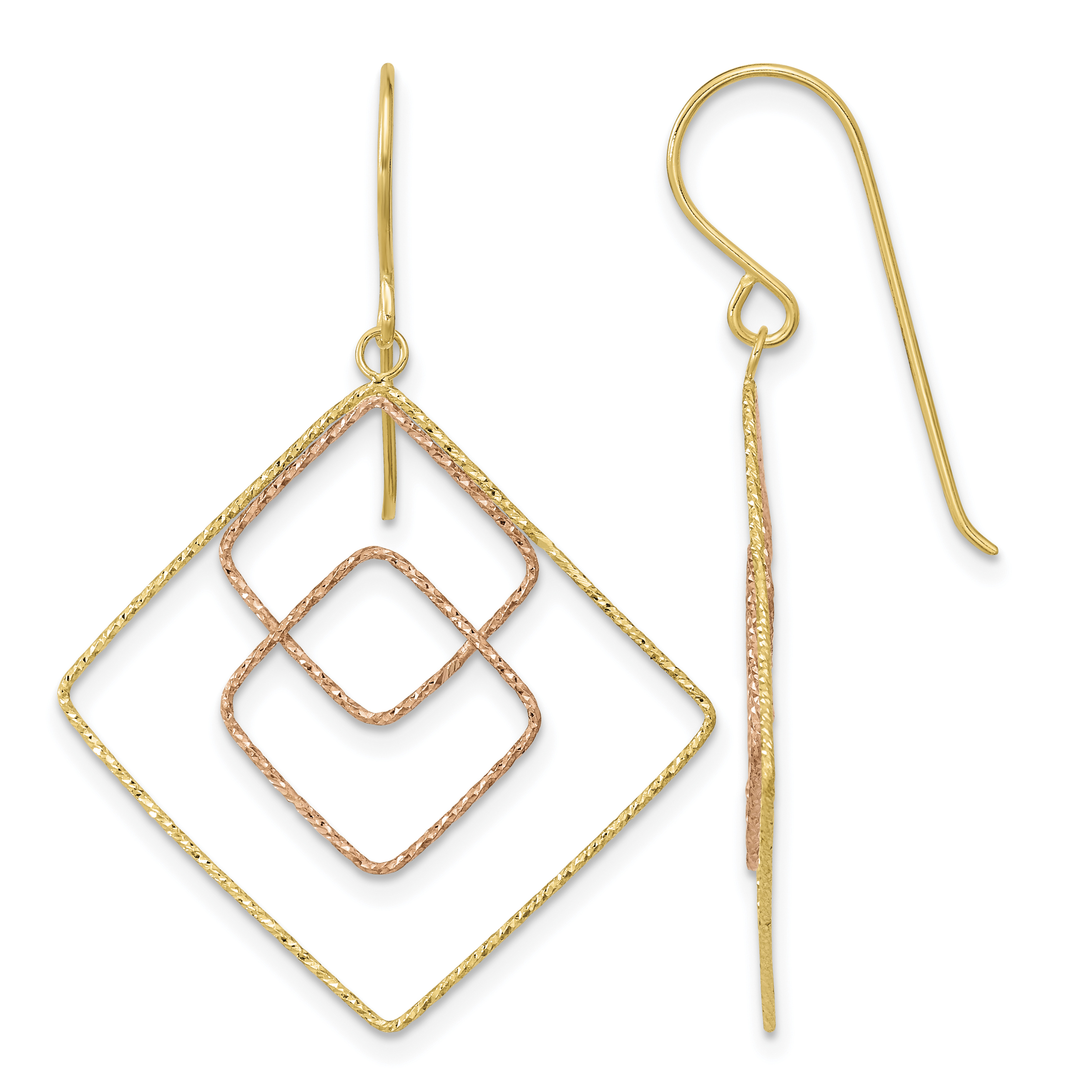 14k Two-tone Diamond-cut Graduated Square Shepherd Hook Earrings (TL1004)