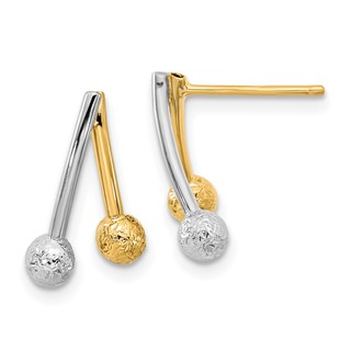 14k Two-tone Polished and Textured Post Earrings