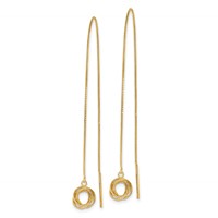 14K Yellow Gold Polished Diamond-cut Box Chain Love Knot Threader Earrings view 2