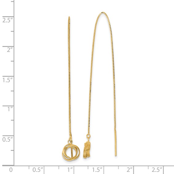 14k Polished Diamond-cut Box Chain Love Knot Threader Earrings