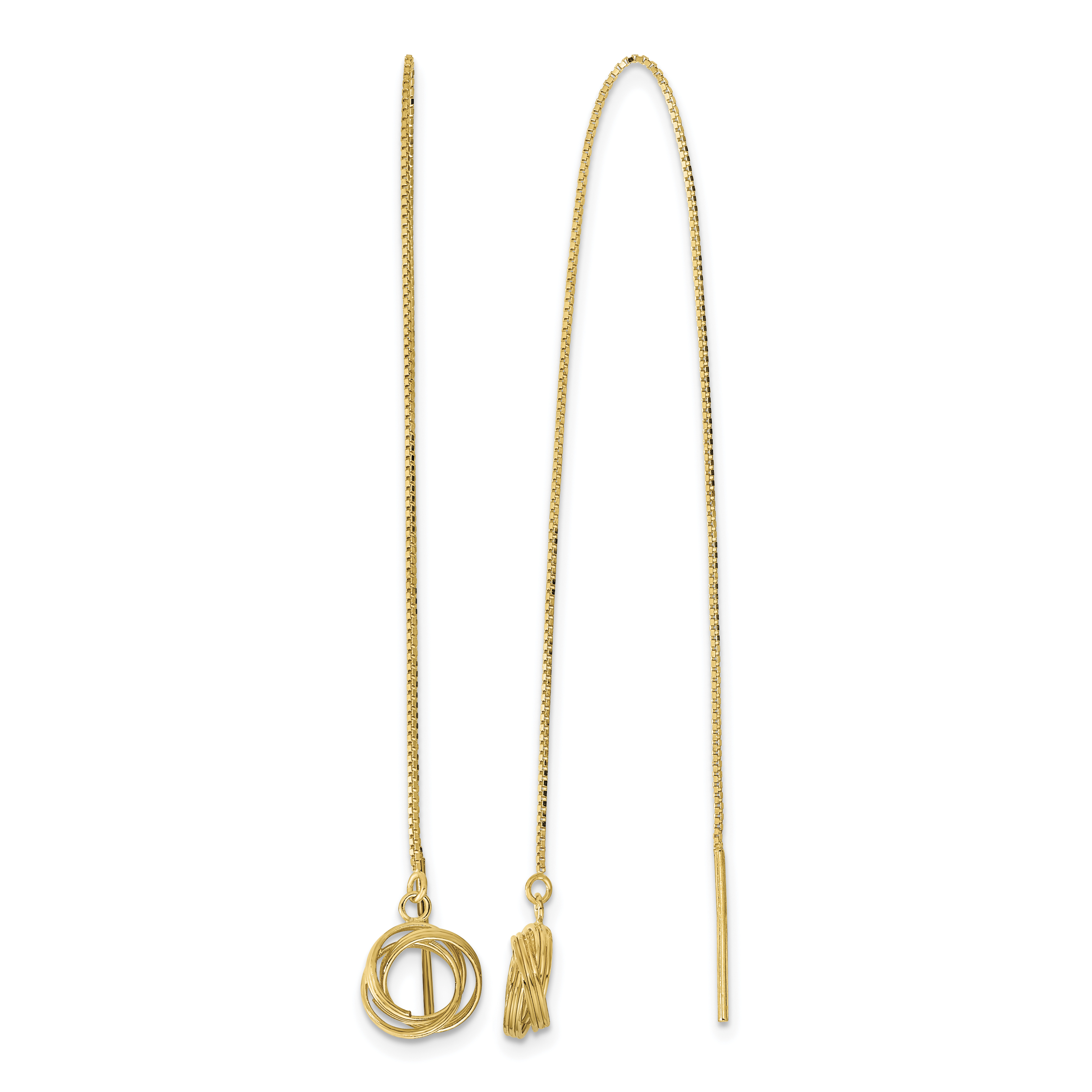 14k Polished Diamond Cut Box Chain Love Knot Threader Earrings (TL1015)