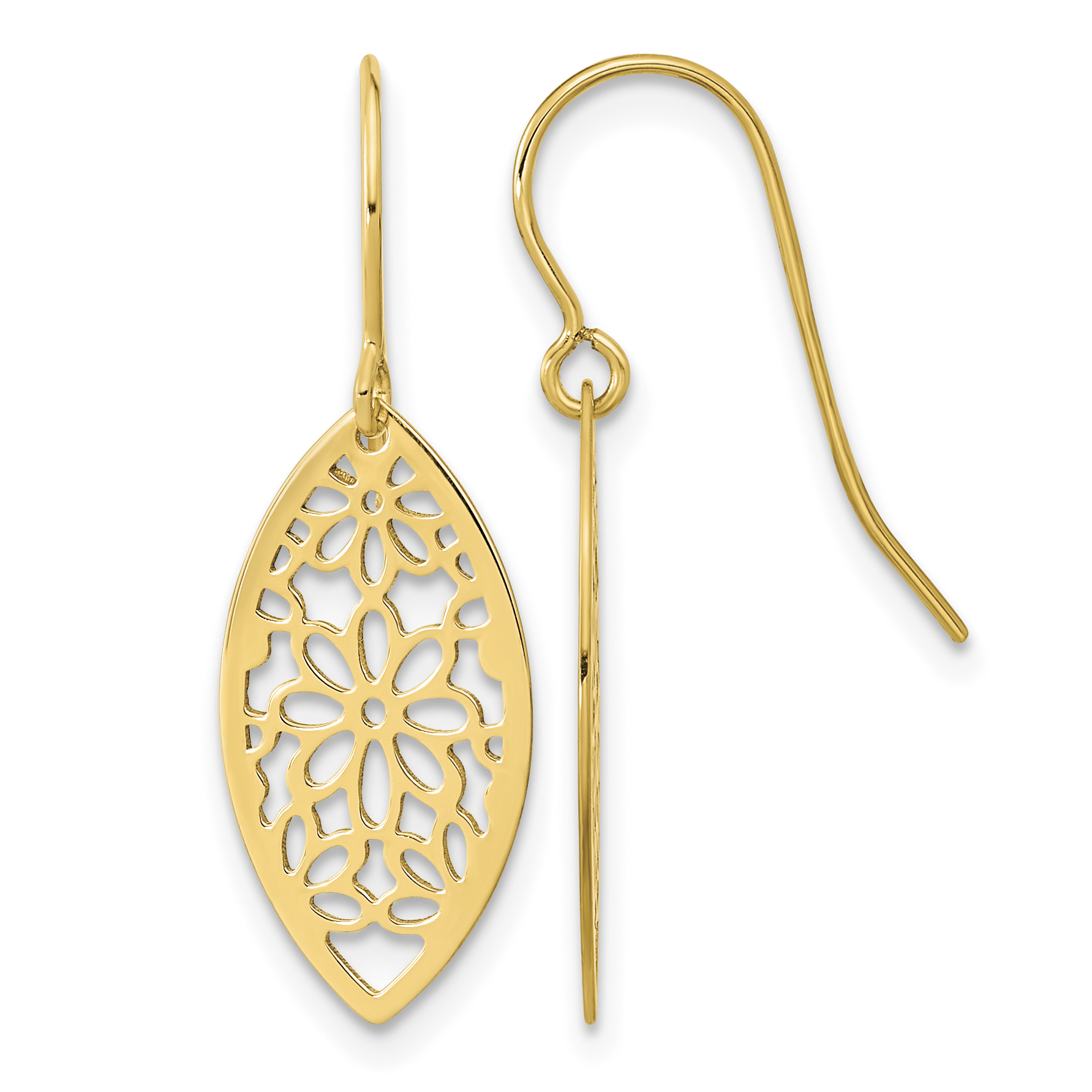 14k Polished Flower Dangle Earrings (TL1017)