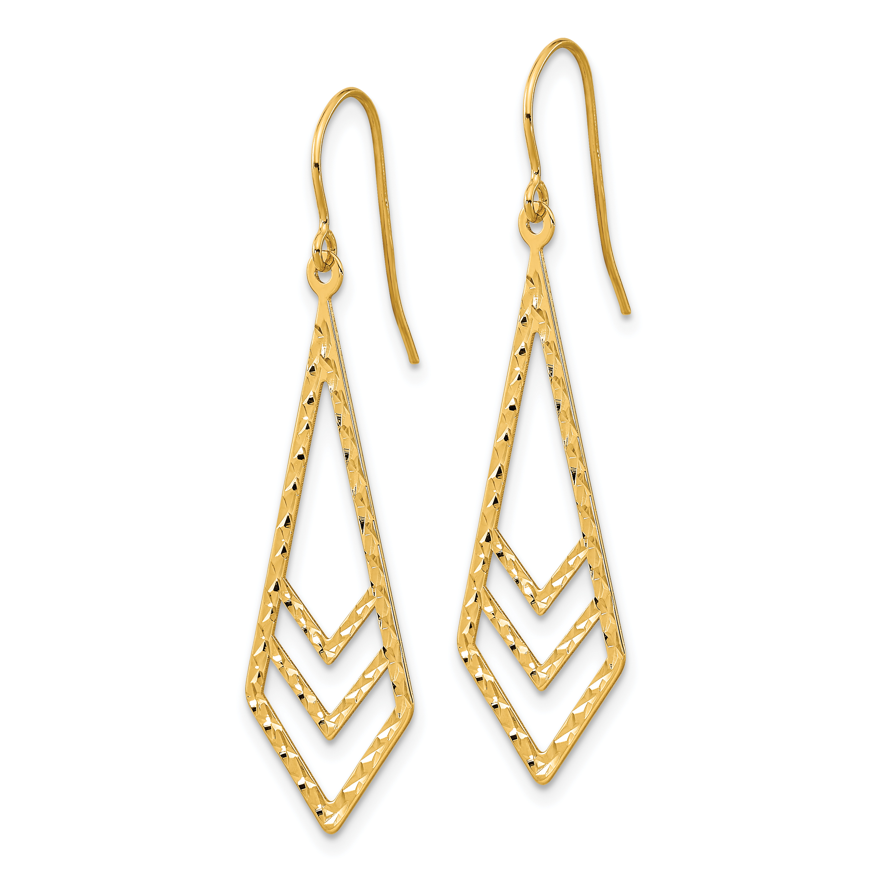14k Gold Polished and Textured Dangle Earrings TL1019