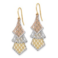 14K Tri-color Diamond-cut Polished Filigree Dangle French Hook Earrings view 2