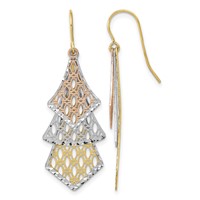 14K Tri-color Diamond-cut Polished Filigree Dangle French Hook Earrings view 1