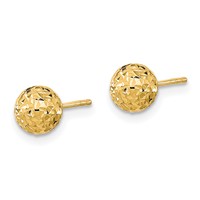 14K 6mm Yellow Gold Diamond-cut Puffed Ball Post Earrings view 2