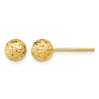 14K 6mm Yellow Gold Diamond-cut Puffed Ball Post Earrings view 1