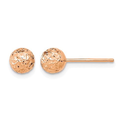 14K Rose Gold 6mm Diamond-cut Puffed Ball Post Earrings