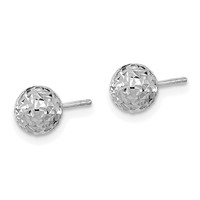 14K White Gold 6mm Diamond-cut Puffed Ball Post Earrings view 2