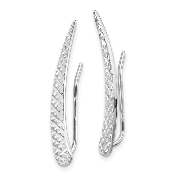 14k White Gold Polished Textured Pointed Ear Climber Earrings