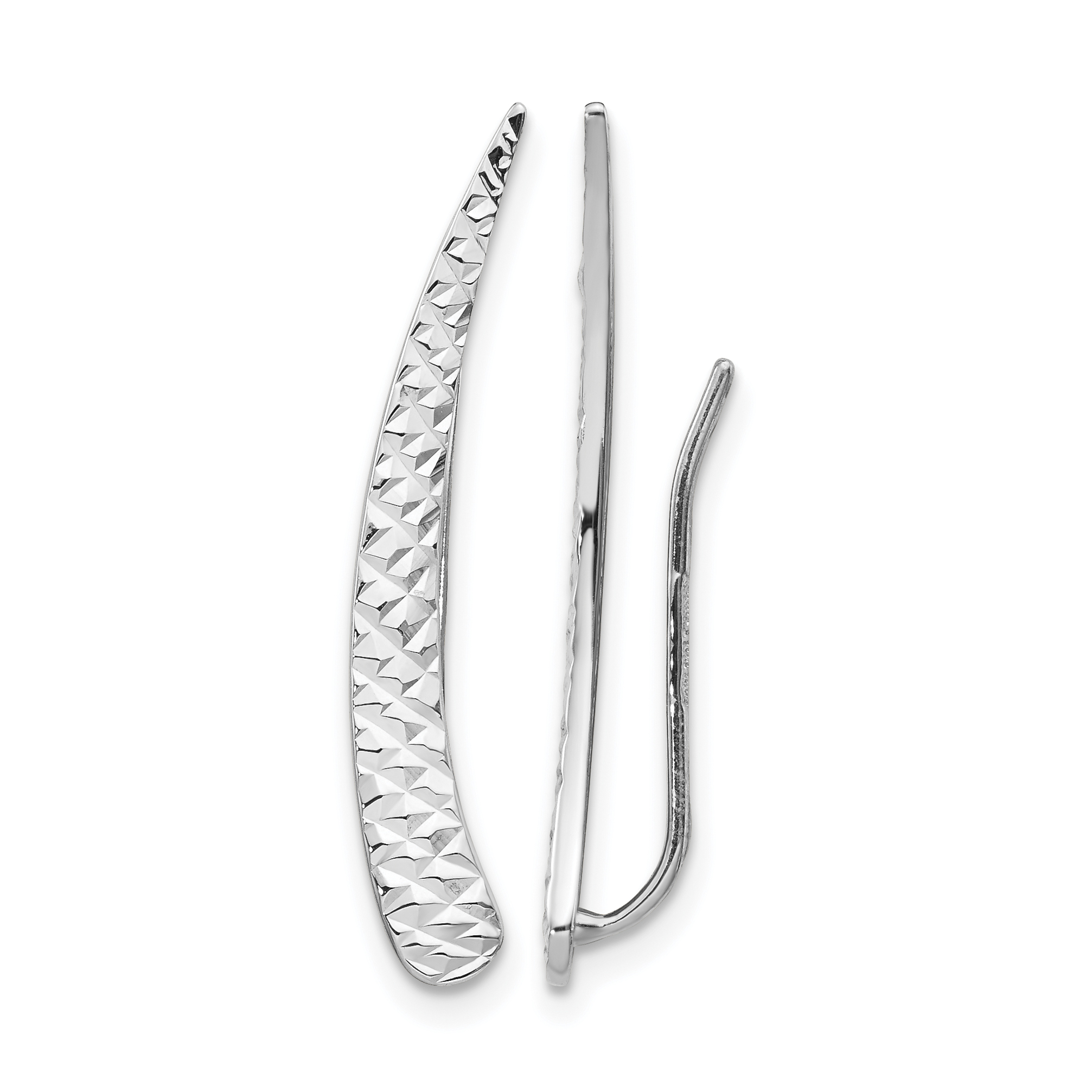 14k White Gold Polished and Textured Ear Climber Earrings (TL1035)