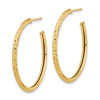 14K Yellow Gold 2x25mm Polished Diamond-cut Round Hoop Post Earrings view 2