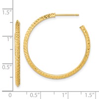 14K Yellow Gold 2x25mm Polished Diamond-cut Round Hoop Post Earrings view 3