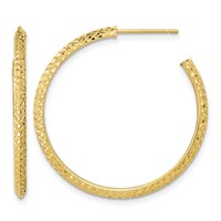 14K Yellow Gold 2x25mm Polished Diamond-cut Round Hoop Post Earrings view 1