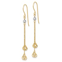 14K Two-tone Polished Diamond-cut Love Knot Dangle French Hook Earrings view 2
