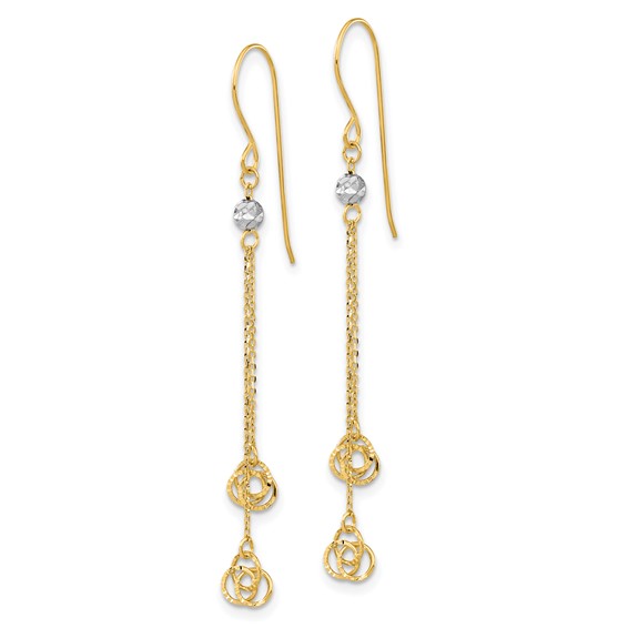 14k Two-tone Polished Diamond-cut Love Knot Dangle French Hook Earrings