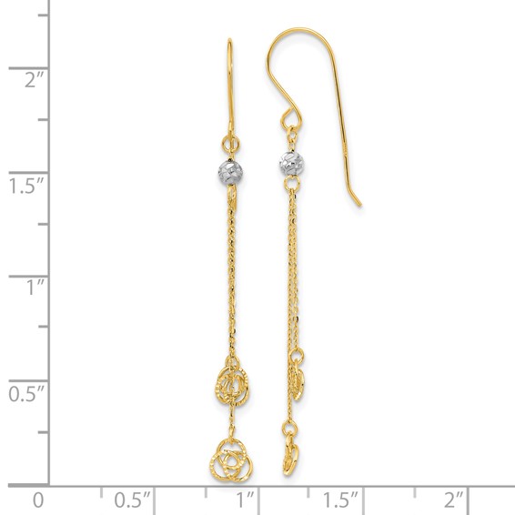 14k Two-tone Polished Diamond-cut Love Knot Dangle French Hook Earrings