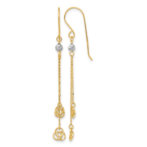 14K Two-tone Polished Diamond-cut Love Knot Dangle French Hook Earrings