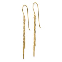 14K Yellow Gold Polished Diamond-cut Chain and Bar Dangle French Hook Earrings view 2