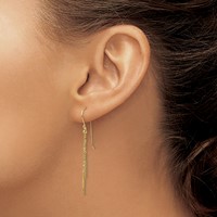 14K Yellow Gold Polished Diamond-cut Chain and Bar Dangle French Hook Earrings view 3