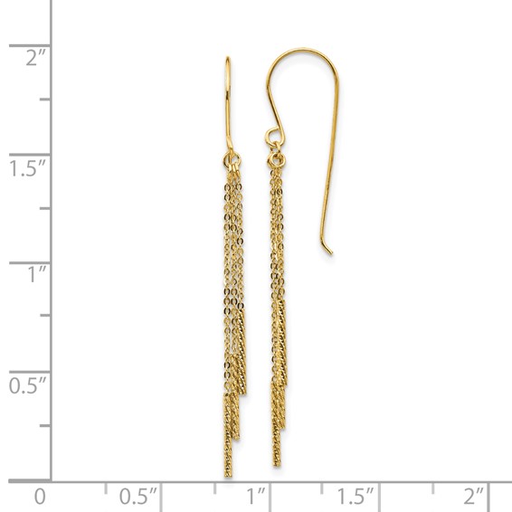 14k Polished Diamond-cut Chain and Bar Dangle French Hook Earrings