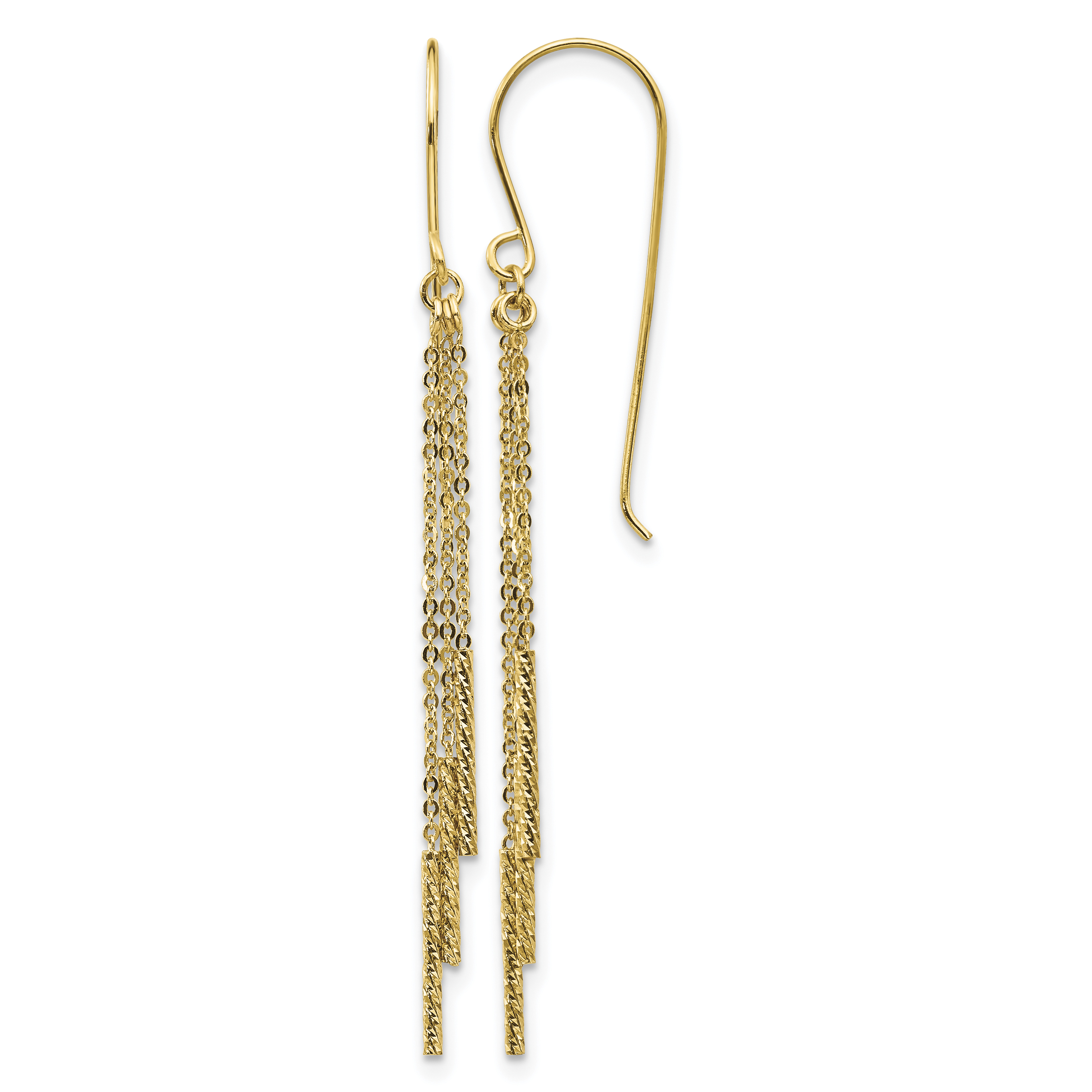 14k Polished Diamond-cut Chain and Bar Shepherd Hook Earrings (TL1041)