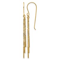14K Yellow Gold Polished Diamond-cut Chain and Bar Dangle French Hook Earrings view 1