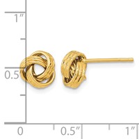 14K 8mm Yellow Gold Polished Textured Love Knot Post Earrings view 3