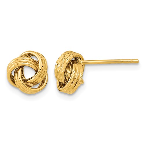 14K 8mm Yellow Gold Polished Textured Love Knot Post Earrings