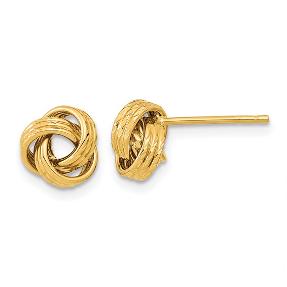14K 8mm Polished Textured Love knot Post Earrings